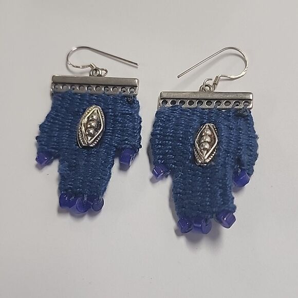 Woven Blue Earrings Dangle Drop Silver Tone Metal Womens Jewelry - Picture 1 of 3